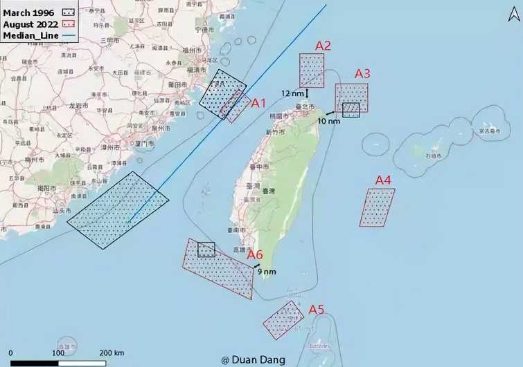 黑邊黑點區域:1996年臺海危機的演習區域在聊之前,初哥先解釋一下圖例