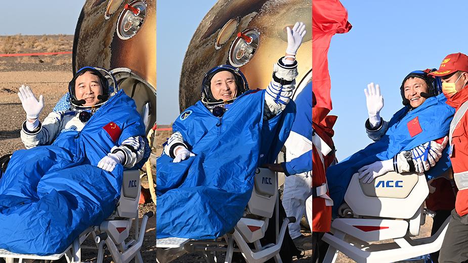 景海鹏、朱杨柱、桂海潮三名航天员顺利出舱 神十六返回舱成功着陆 立