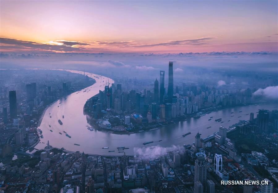 Шанхайский район Пудун с высоты птичьего полета
