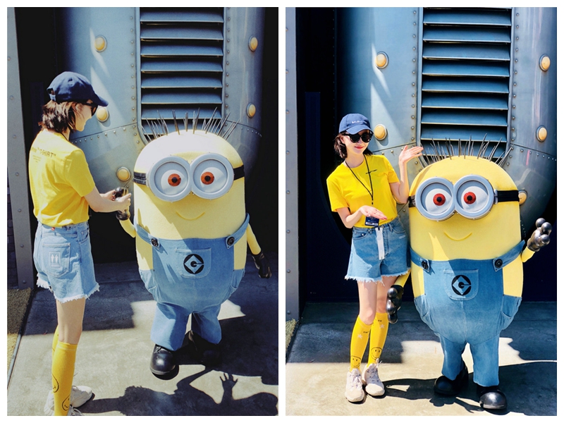 Популярная кинозвезда Цзин Тянь гуляет в парке Юниверсал Студио Голливуд