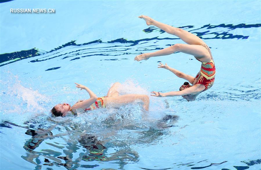  В Кванджу /Республика Корея/ продолжается чемпионат мира по водным видам спорта -- 2019. Китайские спортсменки со результатом 95,7667 балла стали сегодня вторыми в отборочных соревнованиях по синхронному плаванию среди команд в произвольной программе и вышли в финал состязаний. 