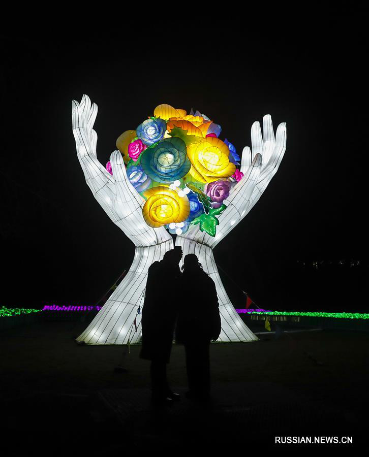 Разноцветные китайские фонари на фестивале иллюминации в Великобритании 