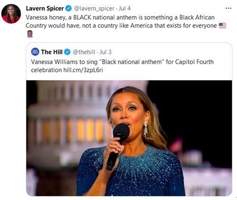 В День независимости США актриса афроамериканского происхождения исполнила «гимн темнокожих», некоторые назвали это «попыткой расколоть страну»