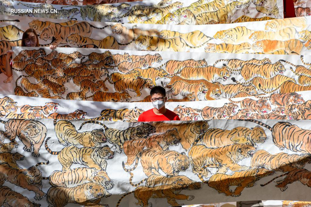 2022 тигров и 2022 китайских иероглифов «тигр» посвящены наступающему китайскому году Тигра
