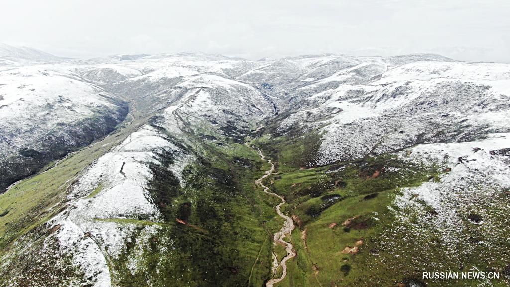 Снегопад в начале лета в уезде Таньчан на северо-западе Китая