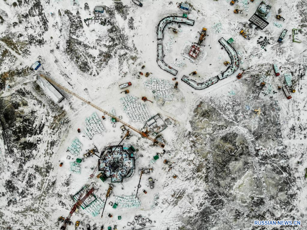 Строительство тематического парка "Большой мир льда и снега" в Харбине
