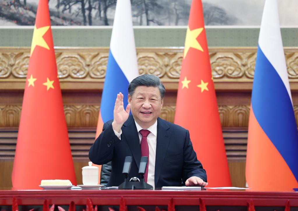 Председатель КНР Си Цзиньпин провел встречу с президентом РФ В. Путиным в формате видеоконференции
