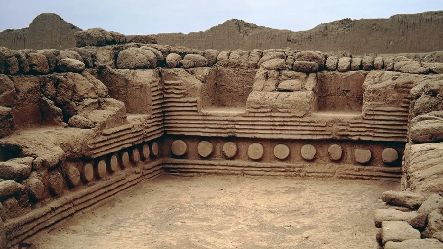 Éste es el Palacio Tschudi en Chan Chan, la capital de la cultura chimú en Perú que probablemente data del 850 a.C.