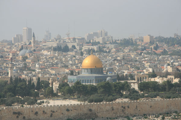 A panoramic view of Jerusalem from the Mount of Olives. 