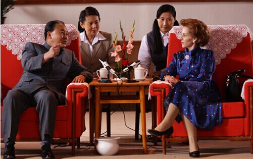 Poster of biography of Deng Xiaoping. The scene reenacts Deng's meeting with Margaret Thatcher. [Photo: baidu]