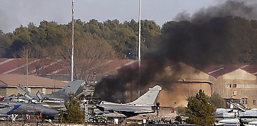 At least 10 people were killed and 13 were injured after a Greek F16 jet crashed on Monday at the airbase of Los Llanos in the central province of Albacete, in Spain. [Photo/CRI] 