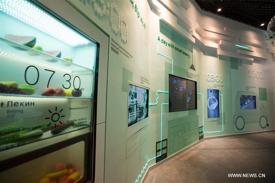 Photo taken on June 7, 2017 shows the 'Chinese Wisdom and Practice Section' of the Chinese Pavilion on the World Expo in Astana, Kazakhstan. The Chinese pavilion, with the theme 'Future energy, green Silk Road,' covers around 1,000 square meters and is among the largest at the expo. The Chinese pavilion will display the country's achievements in developing and using energy through multimedia, virtual reality technology and other means. (Xinhua/Wu Zhuang) 