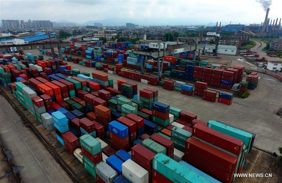 Photo taken on July 7, 2017 shows the Guigang port in south China&apos;s Guangxi Zhuang Autonomous Region. The throughput of Guigang Port in the first half of this year reached 29.8 million tons, up 12.4 percent year on year. [Photo/Xinhua]