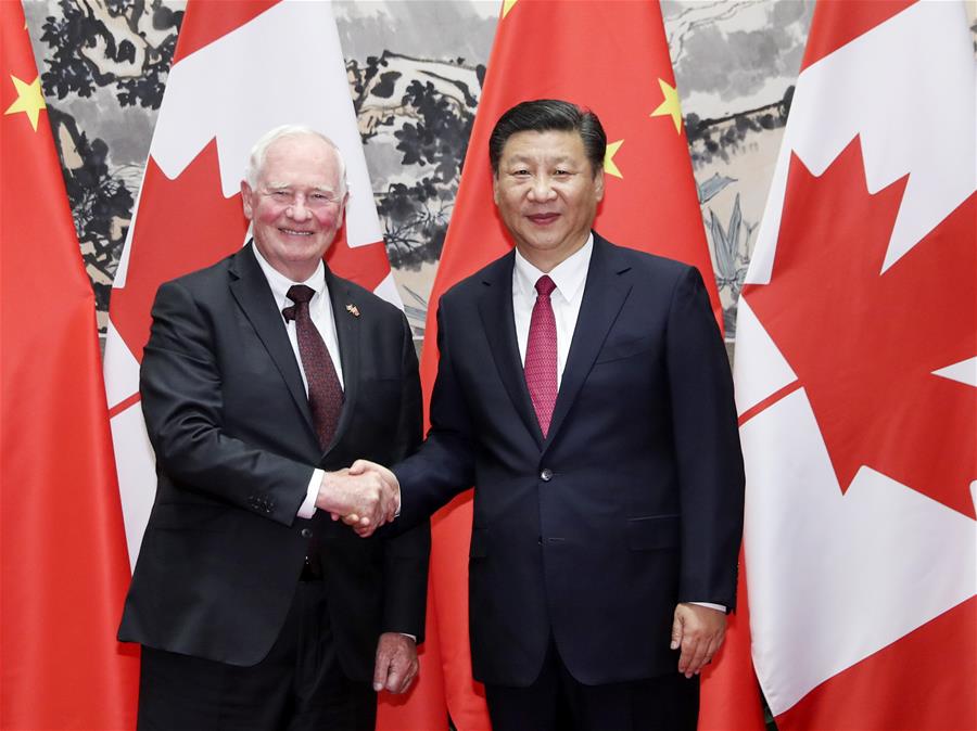 Chinese President Xi Jinping meets with Canadian Governor General David Johnston in Beijing, capital of China, July 13, 2017. [Photo/Xinhua]