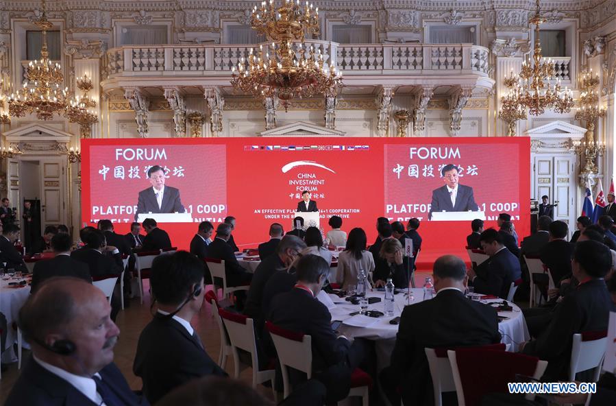 Liu Yunshan, a member of the Standing Committee of the Political Bureau of the Communist Party of China (CPC) Central Committee, addresses the 2017 China Investment Forum in Prague, the Czech Republic, July 18, 2017. [Photo/Xinhua]