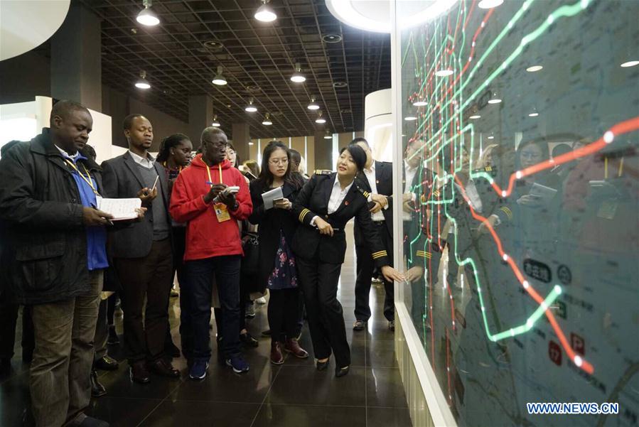 Journalists visit the command center of Beijing&apos;s subway in Beijing, capital of China, Oct. 20, 2017. Chinese and foreign journalists visited the command center of Beijing&apos;s subway and subway Yanfang line in Beijing on Friday. [Photo/Xinhua]