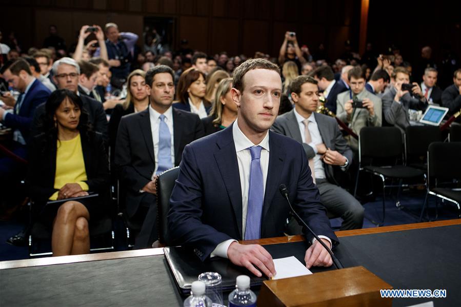 Facebook CEO Mark Zuckerberg (C) testifies at a joint hearing of the Senate Judiciary and Commerce committees on Capitol Hill in Washington D.C., United States, on April 10, 2018. [Photo/Xinhua]