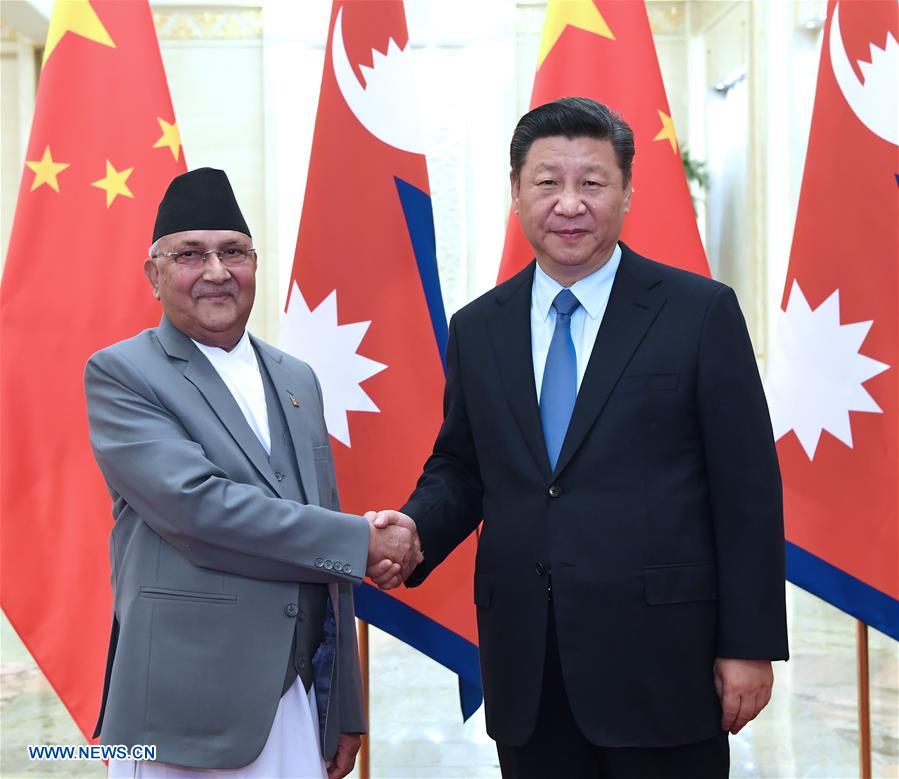 Chinese President Xi Jinping meets with Nepal's Prime Minister K.P. Sharma Oli at the Great Hall of the People in Beijing, capital of China, June 20, 2018. [Photo/Xinhua]
