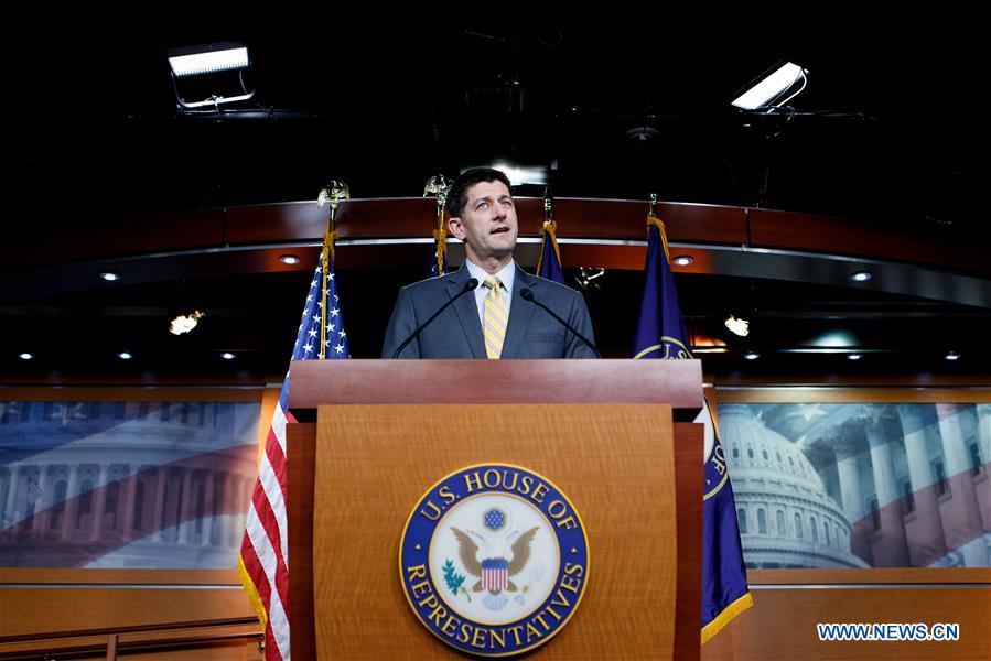 U.S. House Speaker Paul Ryan holds a press conference on the immigration bill on Capitol Hill in Washington D.C., the United States, on June 21, 2018. [Photo/Xinhua]