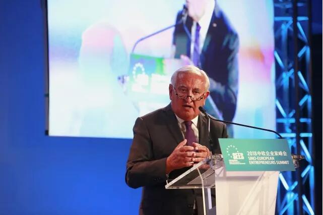 Jean-Pierre Raffarin, former French prime minister, speaks at the opening ceremony of the Sino-European Entrepreneurs Summit on June 3, 2018. [Photo courtesy of SEES]