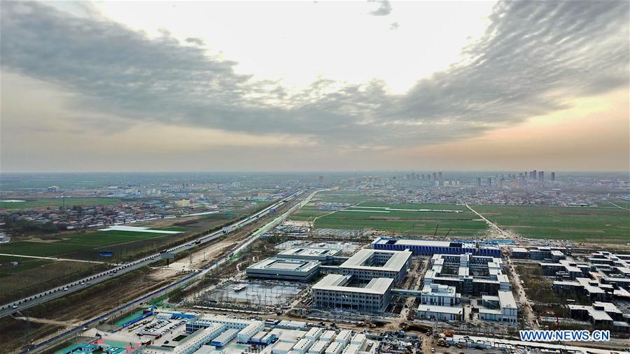 Aerial photo taken on March 29, 2018 shows the citizen service center of Xiong'an in North China's Hebei province, March 29, 2018. [Photo/Xinhua]