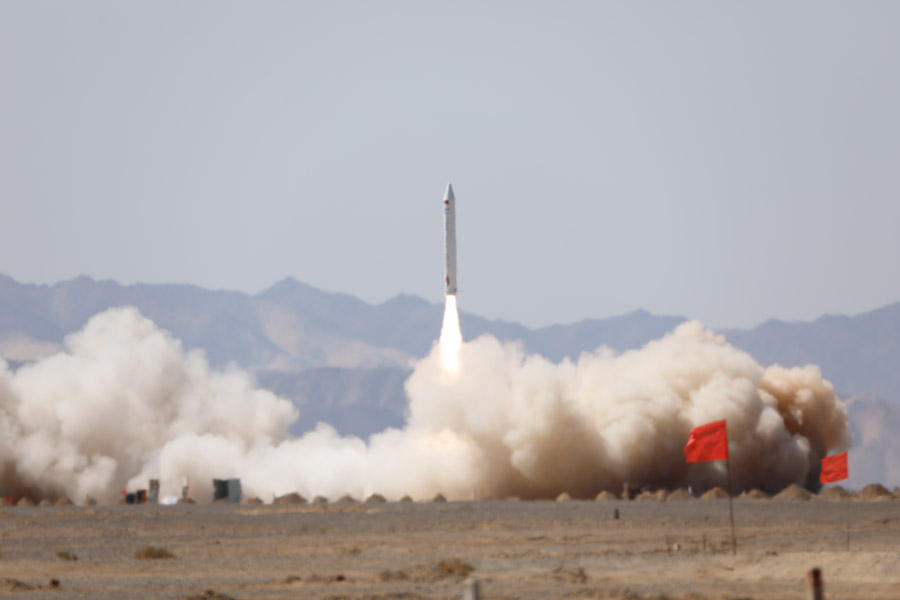 Beijing tech company i-Space has used its own carrier rocket to launch three satellites into space from the Gobi Desert on Sept 5, 2018. [Photo/chinadaily.com.cn]