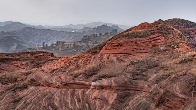 View of Danxia landform in northwest China's Shaanxi 