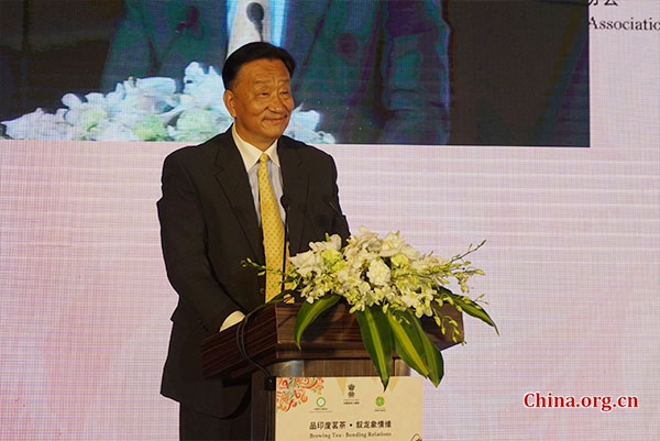  Wang Qing, president of the China Tea Marketing Association, speaks at the event to promote Indian tea exports to China in Beijing on Oct. 24, 2018. [Photo by Huang Shan/China.org.cn]