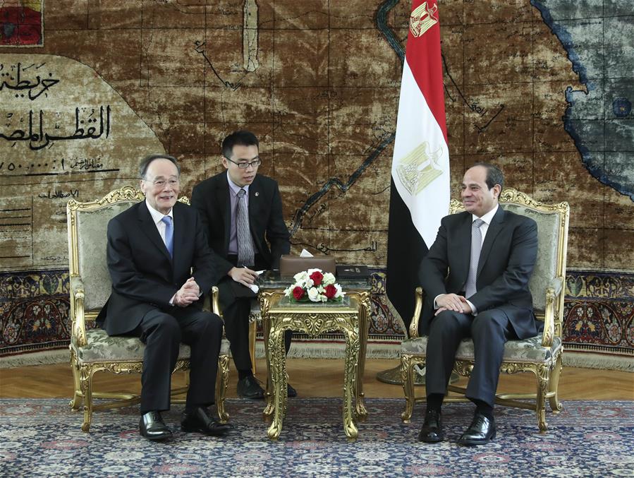 Chinese Vice President Wang Qishan (L) meets with Egyptian President Abdel-Fattah al-Sisi in Cairo, Egypt, Oct. 27, 2018. Wang visited Egypt at the invitation of Egyptian Prime Minister Mostafa Madbouly. [Photo/Xinhua]