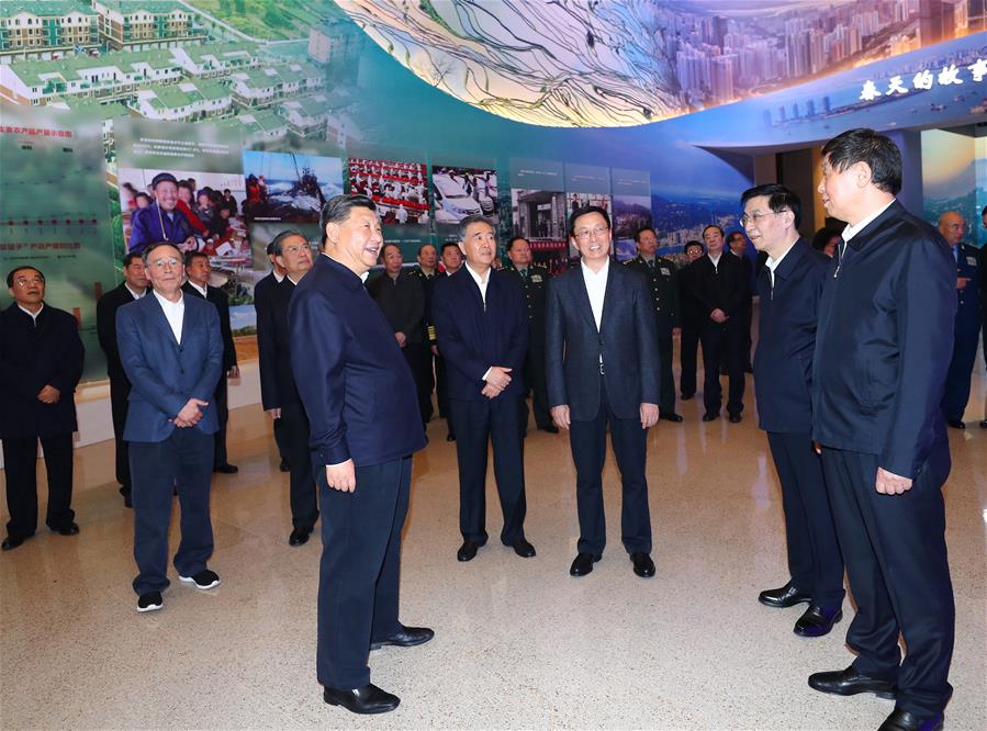 Chinese President Xi Jinping, also general secretary of the Communist Party of China (CPC) Central Committee and chairman of the Central Military Commission, visits a major exhibition to commemorate the 40th anniversary of China's reform and opening-up at the National Museum of China in Beijing, capital of China, Nov. 13, 2018. Li Zhanshu, Wang Yang, Wang Huning, Zhao Leji, Han Zheng and Wang Qishan also visited the exhibition. [Photo/Xinhua]