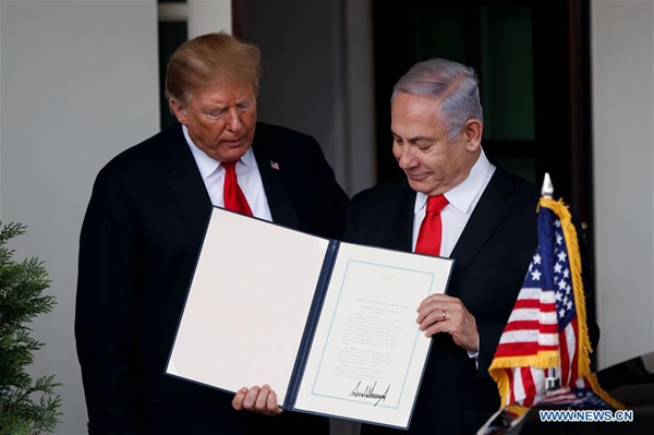 Trump Recognizes Israel's Sovereignty Over Golan Heights - China.org.cn