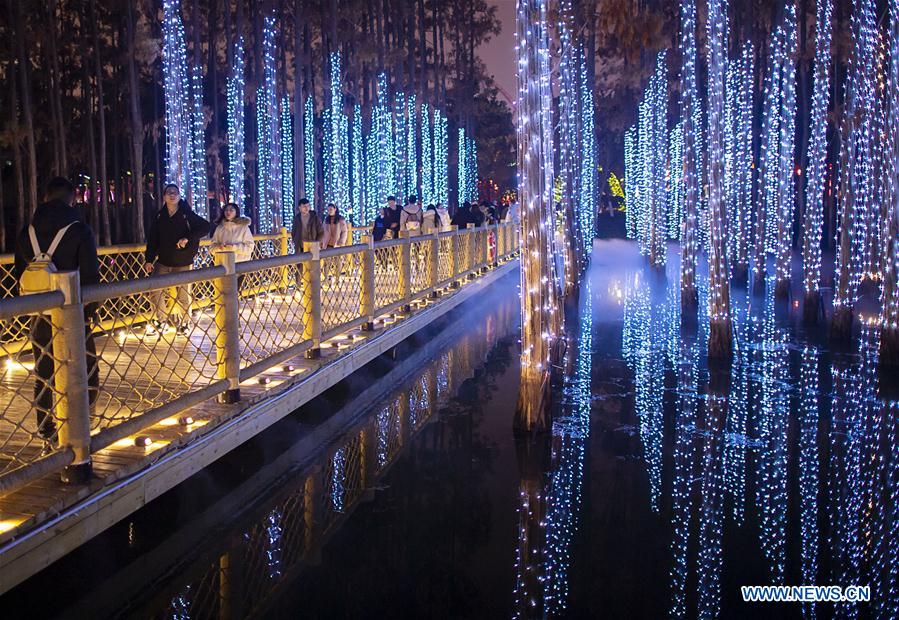 Visitors enjoy light show in China's Hubei