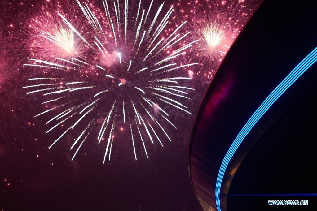 Firework show held to mark completion of terminal area of Chengdu Tianfu International Airport