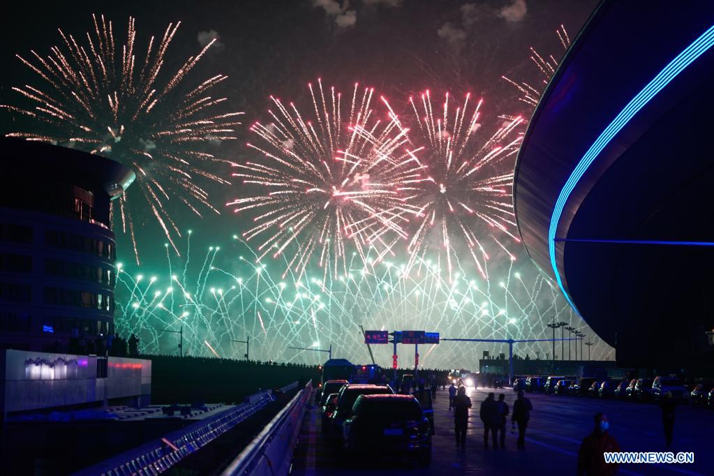 Firework show held to mark completion of terminal area of Chengdu Tianfu International Airport